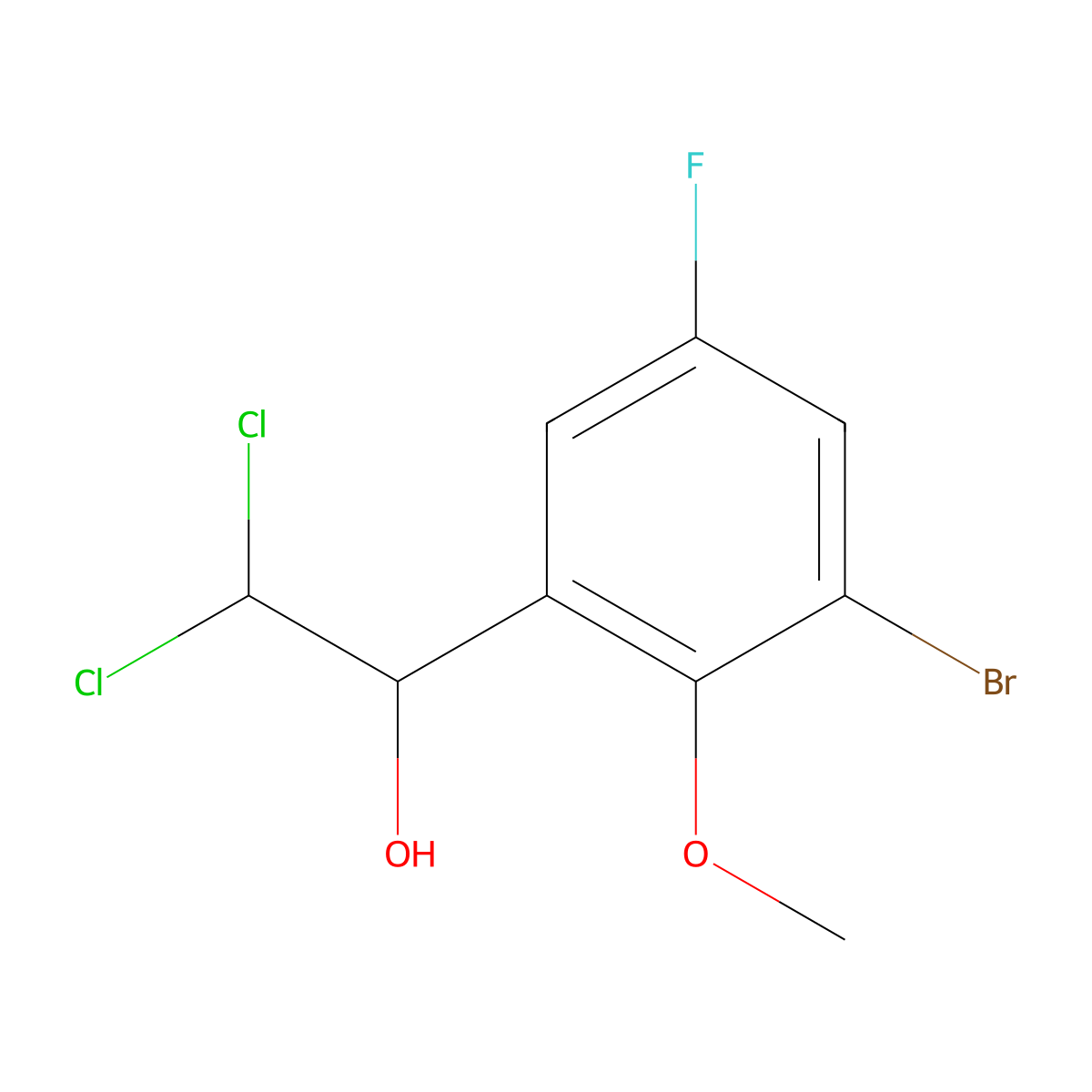 1-(3-Bromo-5-fluoro-2-methoxyphenyl)-2,2-dichloroethanol molecular structure, CAS 2755719-03-8