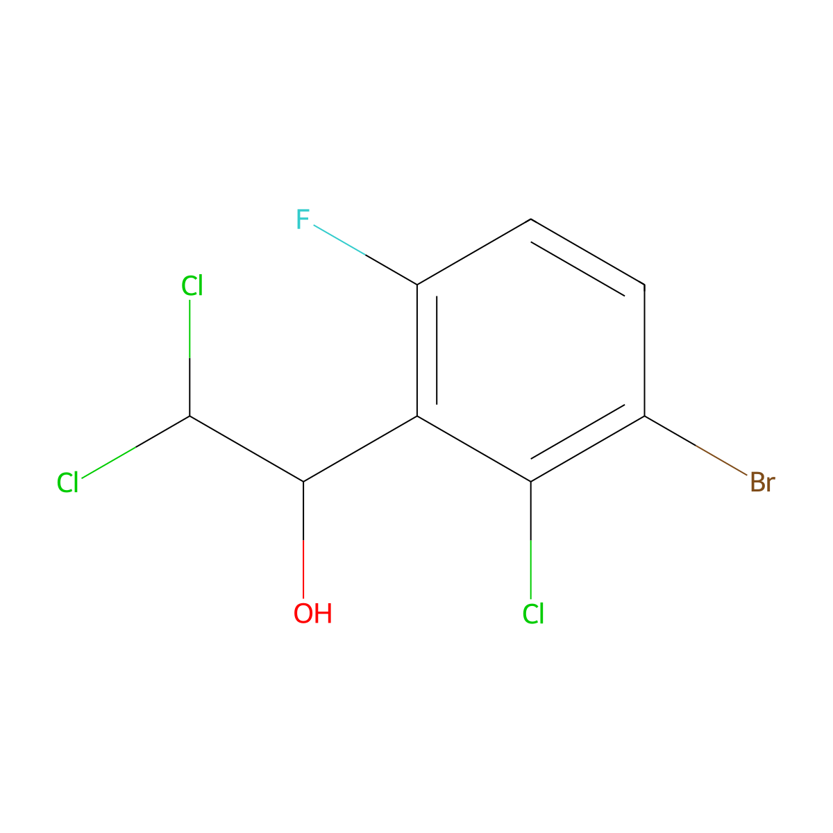 1-(3-Bromo-2-chloro-6-fluorophenyl)-2,2-dichloroethanol molecular structure, CAS 2755719-27-6