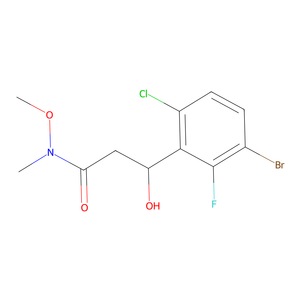 3-(3-Bromo-6-chloro-2-fluorophenyl)-3-hydroxy-N-methoxy-N-methylpropanamide molecular structure, CAS 2755719-46-9