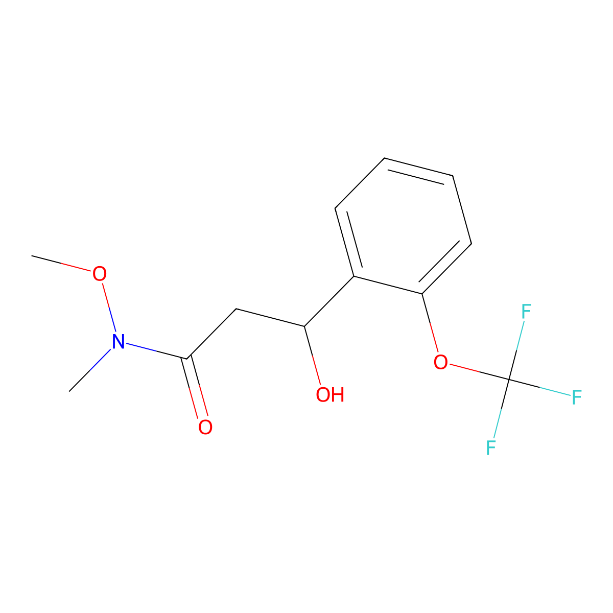 3-Hydroxy-N-methoxy-N-methyl-3-(2-(trifluoromethoxy)phenyl)propanamide molecular structure, CAS 2755719-50-5