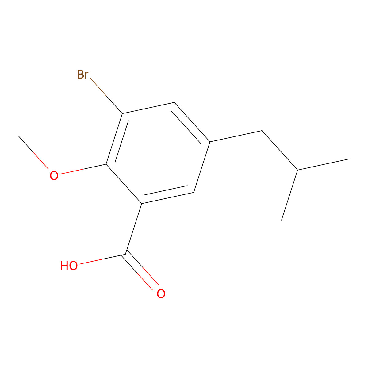 3-Bromo-5-isobutyl-2-methoxybenzoic acid molecular structure, CAS 2755719-71-0