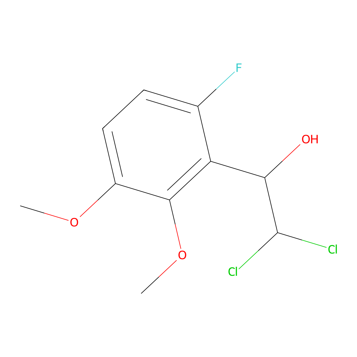 2,2-Dichloro-1-(6-fluoro-2,3-dimethoxyphenyl)ethanol molecular structure, CAS 2755719-72-1