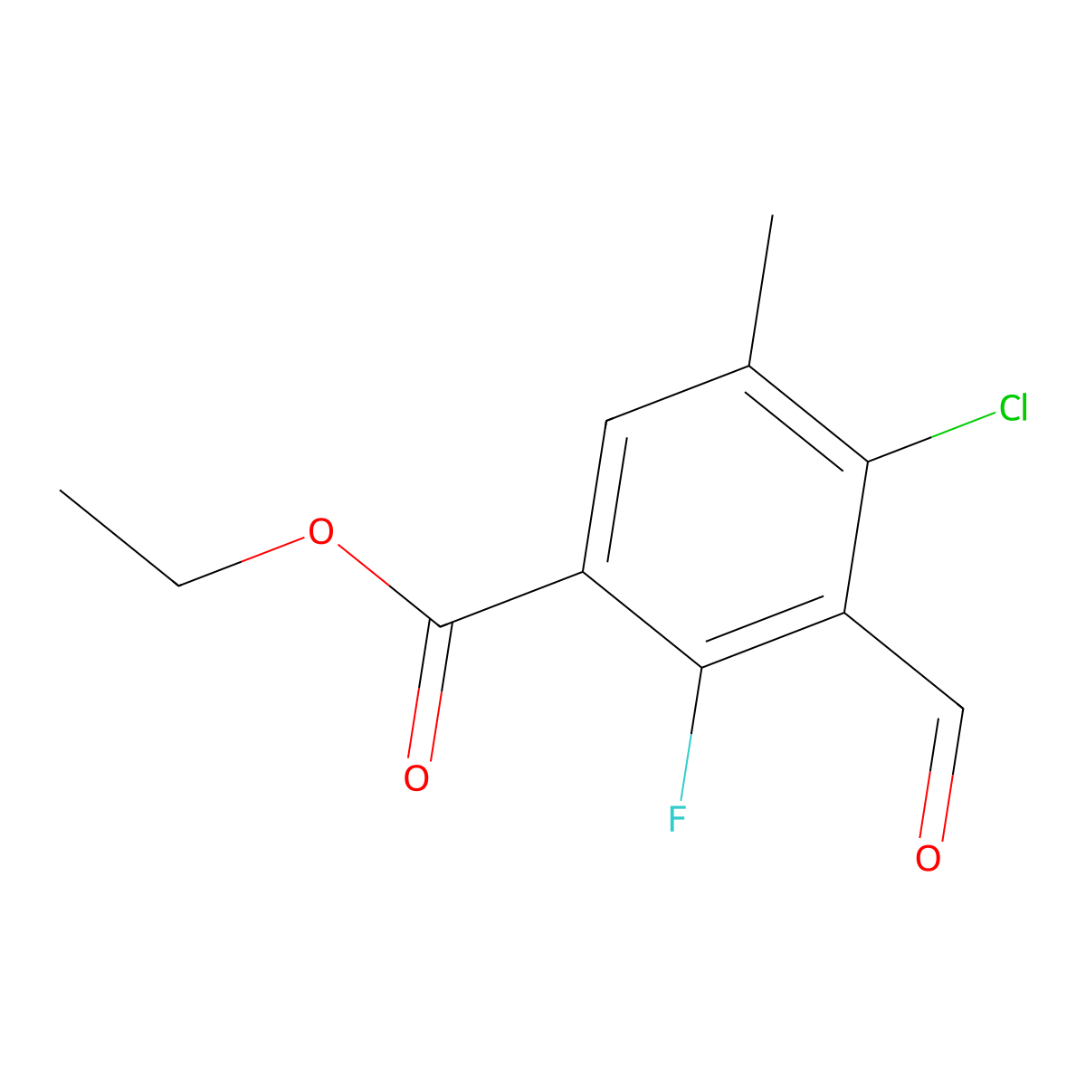 Ethyl 4-chloro-2-fluoro-3-formyl-5-methylbenzoate molecular structure, CAS 2755720-21-7