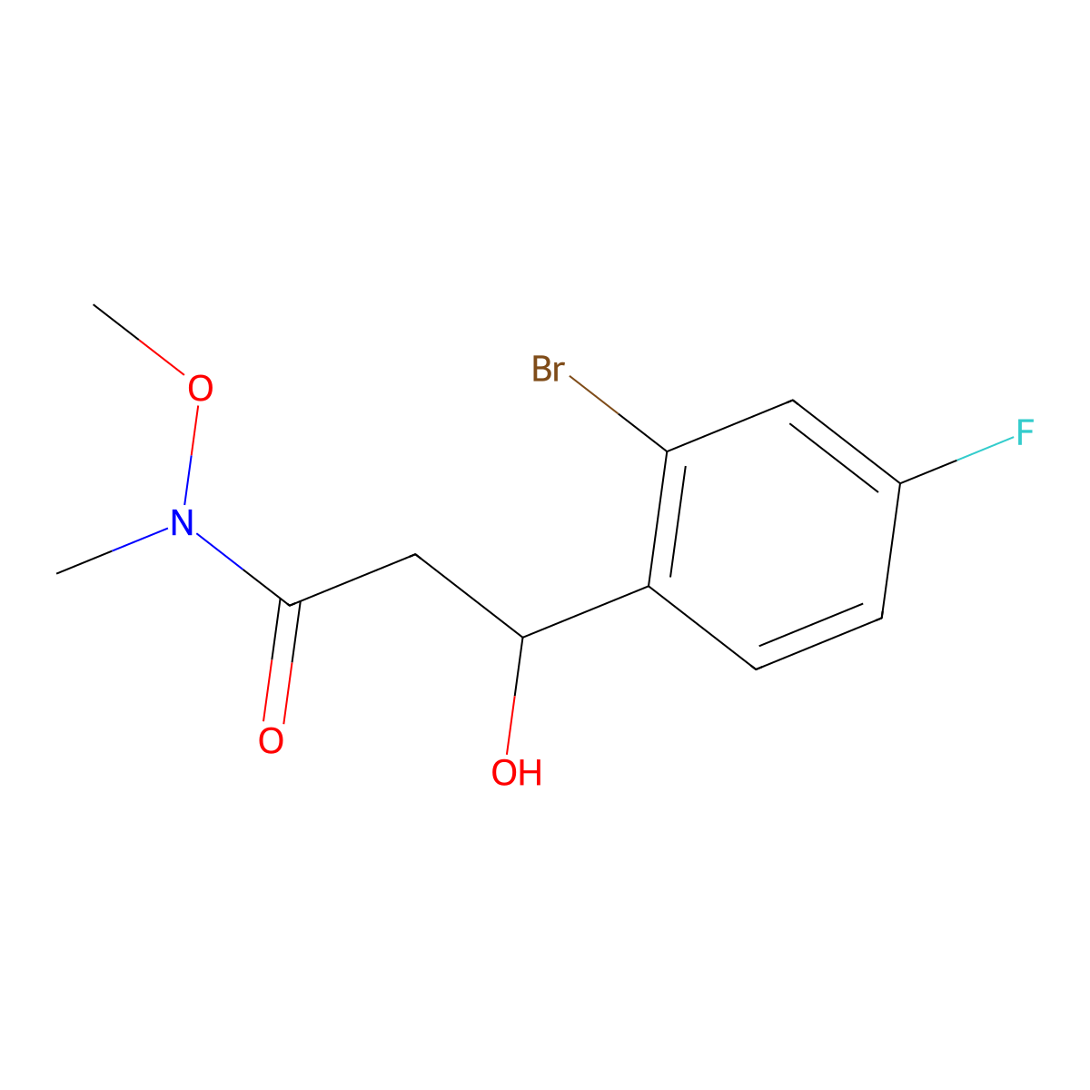 3-(2-Bromo-4-fluorophenyl)-3-hydroxy-N-methoxy-N-methylpropanamide molecular structure, CAS 2755720-31-9