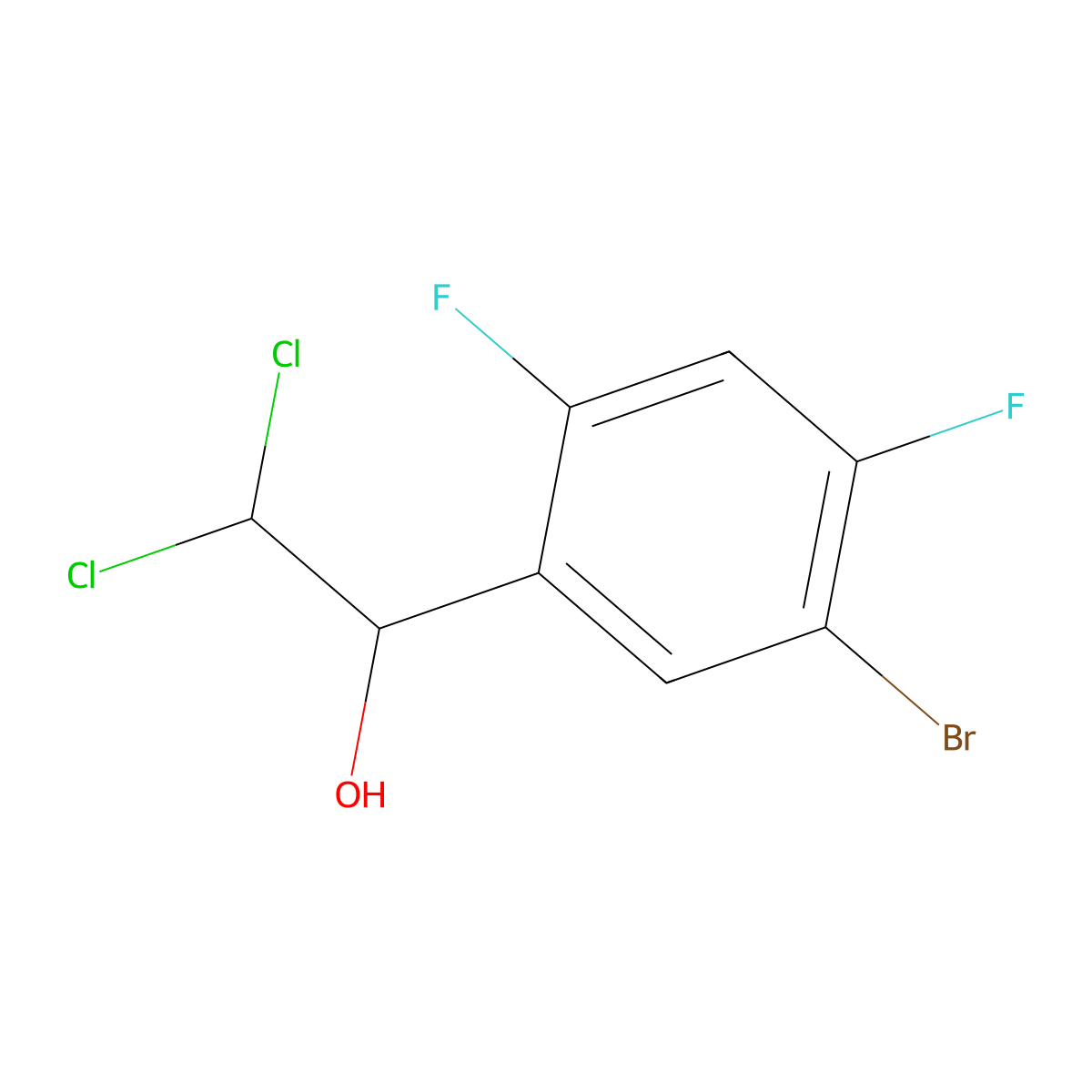 1-(5-Bromo-2,4-difluorophenyl)-2,2-dichloroethanol molecular structure, CAS 2755720-74-0