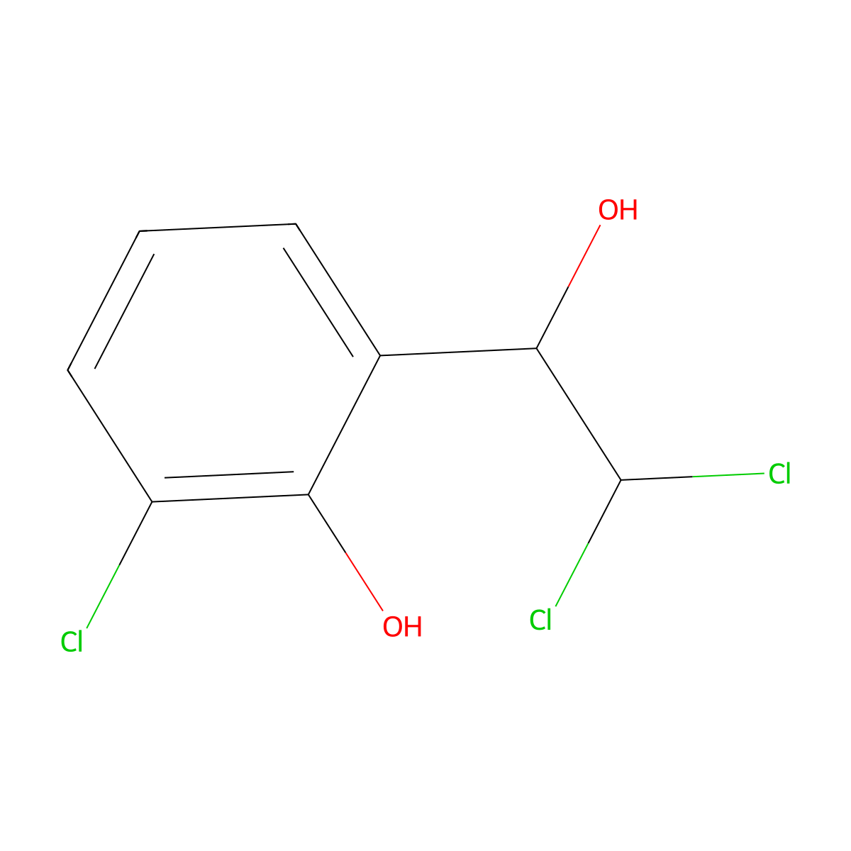 2-Chloro-6-(2,2-dichloro-1-hydroxyethyl)phenol molecular structure, CAS 2755721-87-8