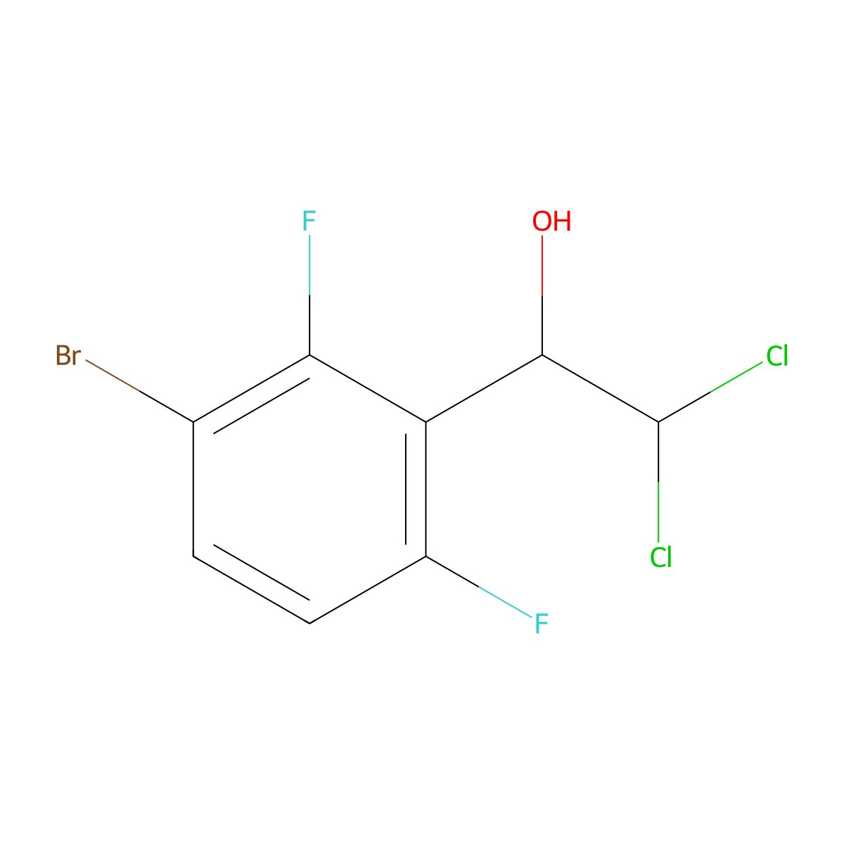 1-(3-Bromo-2,6-difluorophenyl)-2,2-dichloroethanol molecular structure, CAS 2755722-54-2