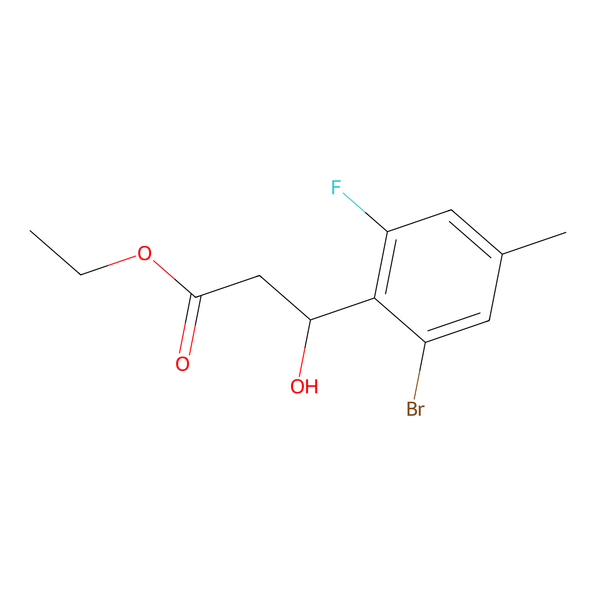Ethyl 3-(2-bromo-6-fluoro-4-methylphenyl)-3-hydroxypropanoate molecular structure, CAS 2755722-61-1