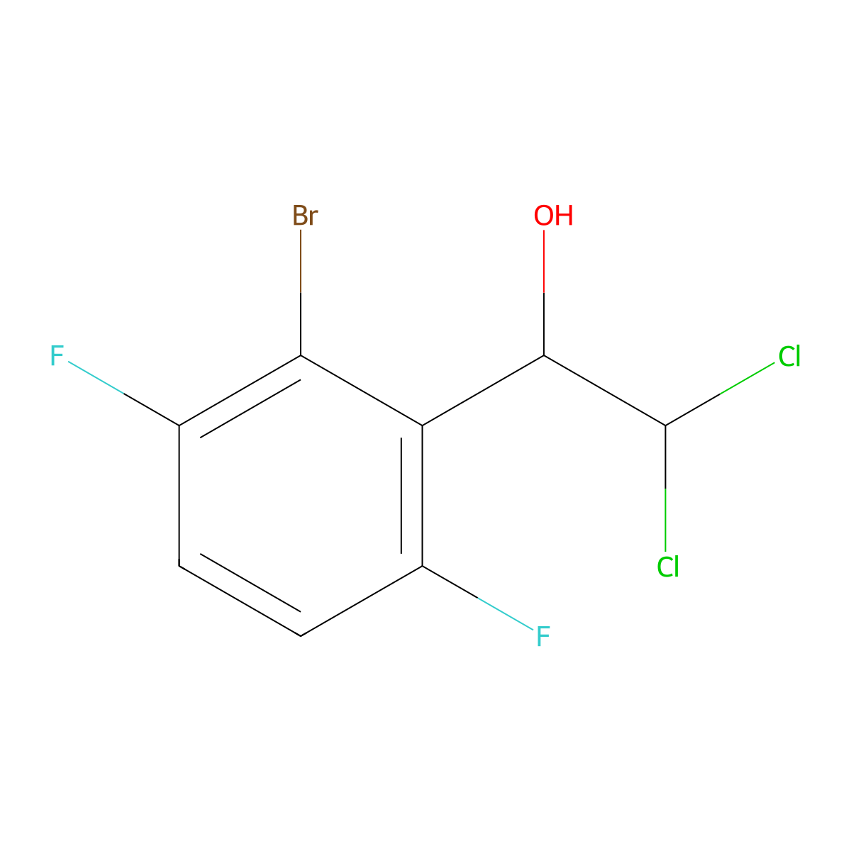 1-(2-Bromo-3,6-difluorophenyl)-2,2-dichloroethanol molecular structure, CAS 2755723-39-6