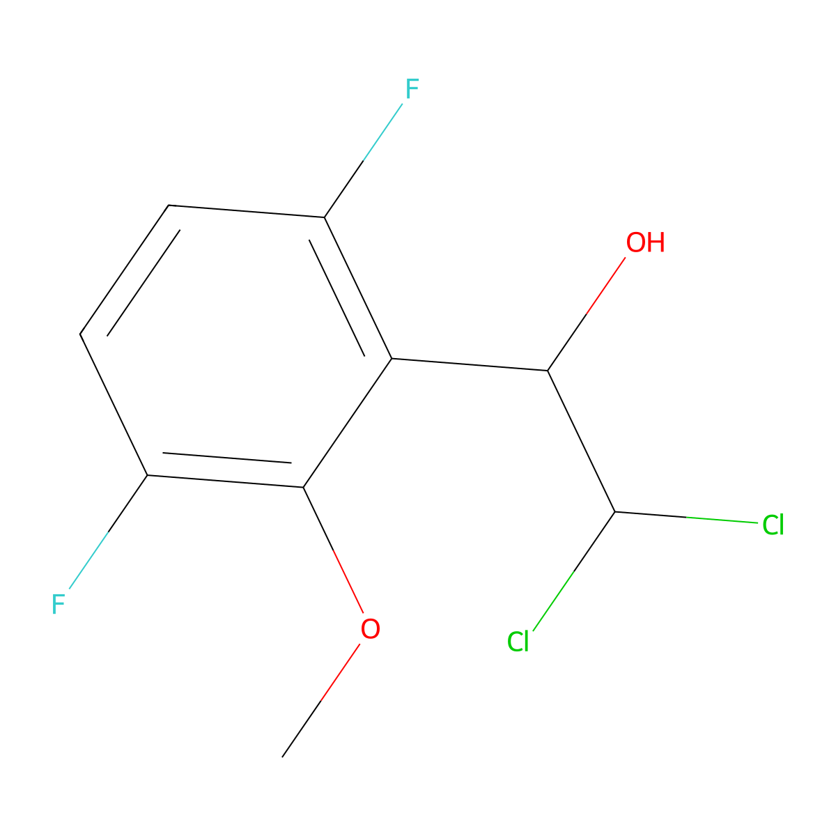 2,2-Dichloro-1-(3,6-difluoro-2-methoxyphenyl)ethanol molecular structure, CAS 2755723-80-7