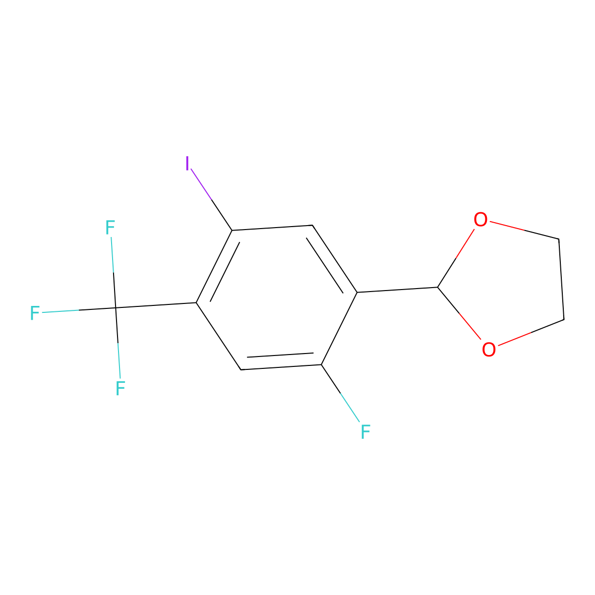 2-(2-Fluoro-5-iodo-4-(trifluoromethyl)phenyl)-1,3-dioxolane molecular structure, CAS 2755723-84-1