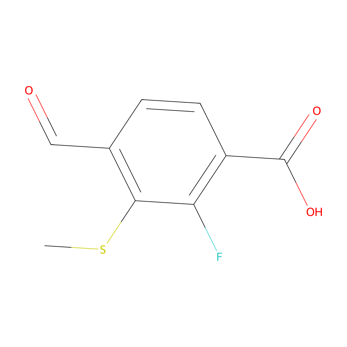 2-Fluoro-4-formyl-3-(methylthio)benzoic acid molecular structure, CAS 2755723-96-5