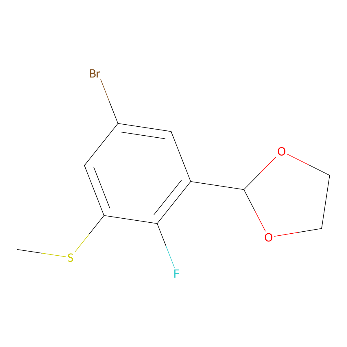 2-(5-Bromo-2-fluoro-3-(methylthio)phenyl)-1,3-dioxolane molecular structure, CAS 2755724-10-6