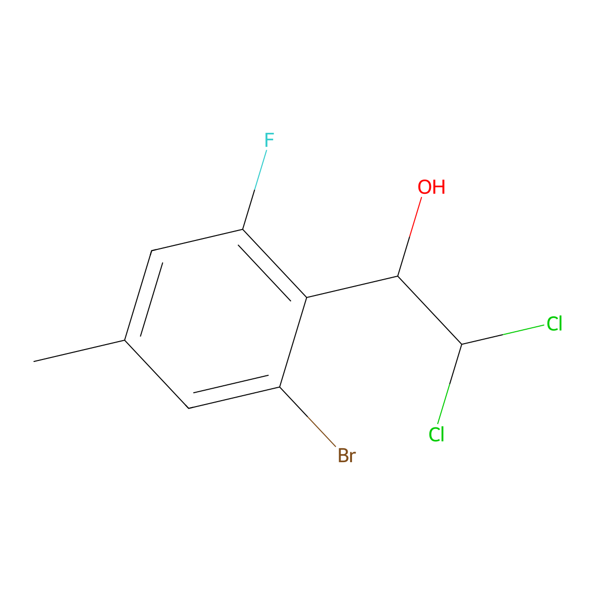 1-(2-Bromo-6-fluoro-4-methylphenyl)-2,2-dichloroethanol molecular structure, CAS 2755724-18-4