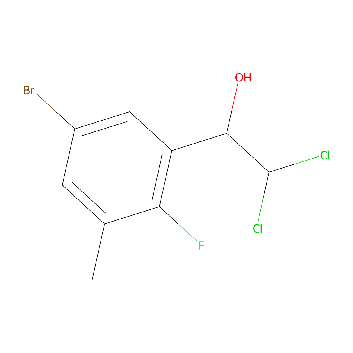 1-(5-Bromo-2-fluoro-3-methylphenyl)-2,2-dichloroethanol molecular structure, CAS 2755724-21-9
