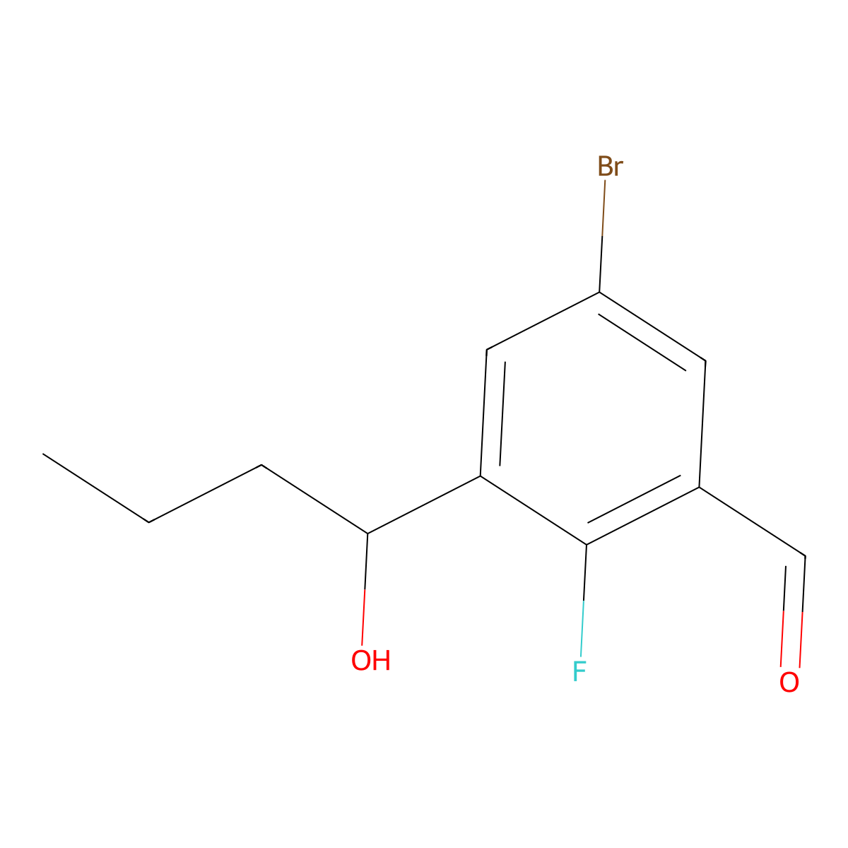 5-Bromo-2-fluoro-3-(1-hydroxybutyl)benzaldehyde molecular structure, CAS 2755724-23-1