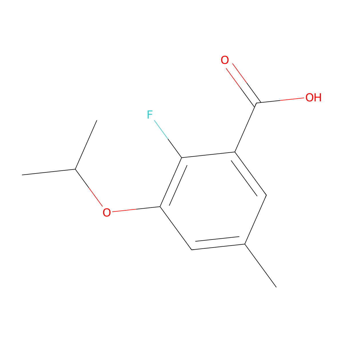 2-Fluoro-3-isopropoxy-5-methylbenzoic acid molecular structure, CAS 2755724-76-4