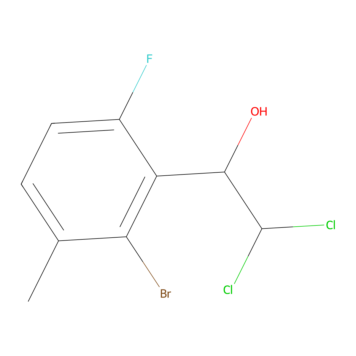1-(2-Bromo-6-fluoro-3-methylphenyl)-2,2-dichloroethanol molecular structure, CAS 2755724-81-1