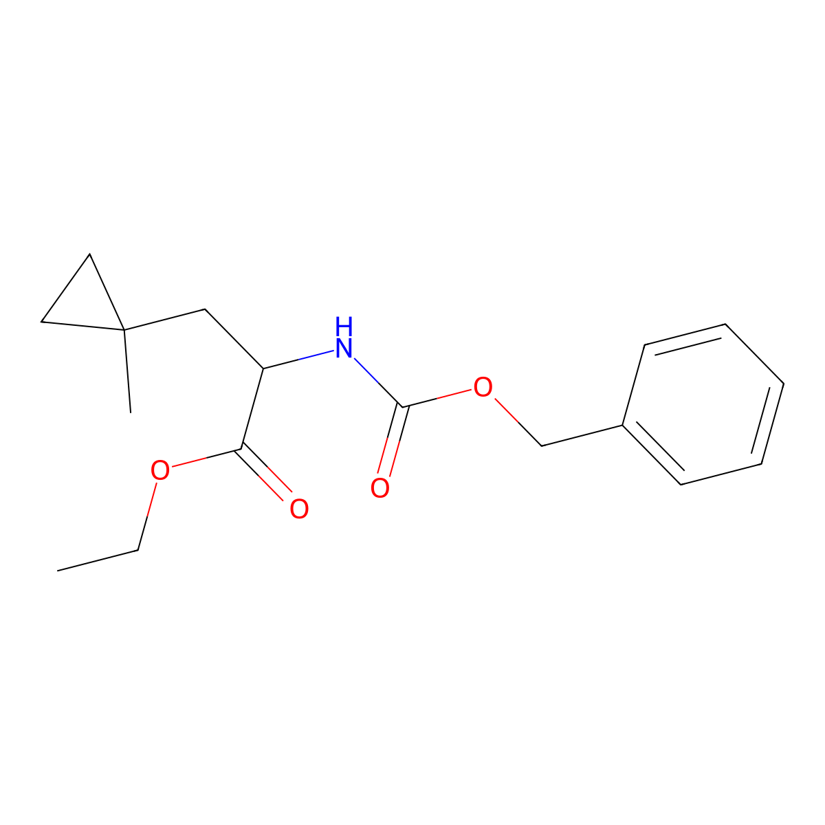 Ethyl 2-(benzyloxycarbonylamino)-3-(1-methylcyclopropyl)propanoate molecular structure, CAS 2755952-40-8