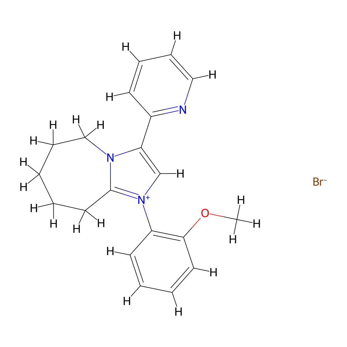 1-(2-methoxyphenyl)-3-(pyridin-2-yl)-1H,5H,6H,7H,8H,9H-4lambda5-imidazo[1,2-a]azepin-4-ylium bromide molecular structure, CAS 2756014-01-2