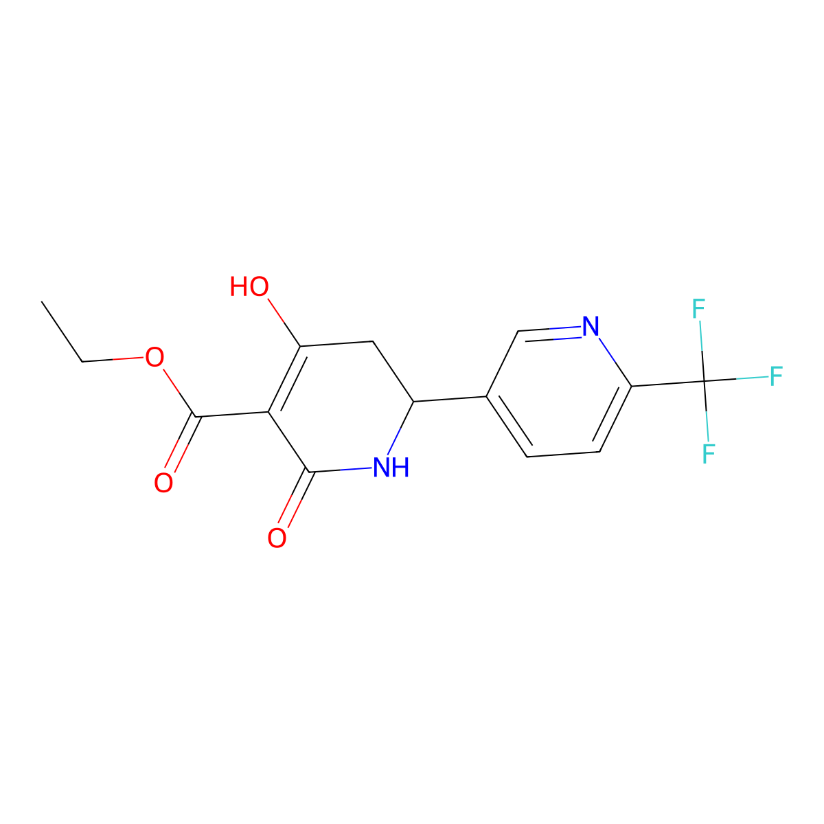 Ethyl 4-hydroxy-6-oxo-6'-(trifluoromethyl)-1,2,3,6-tetrahydro-[2,3'-bipyridine]-5-carboxylate molecular structure, CAS 2756109-89-2