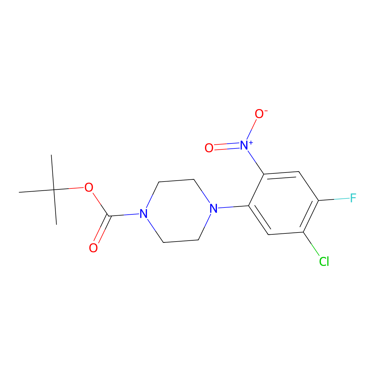 tert-Butyl 4-(5-chloro-4-fluoro-2-nitrophenyl)piperazine-1-carboxylate molecular structure, CAS 2756181-09-4