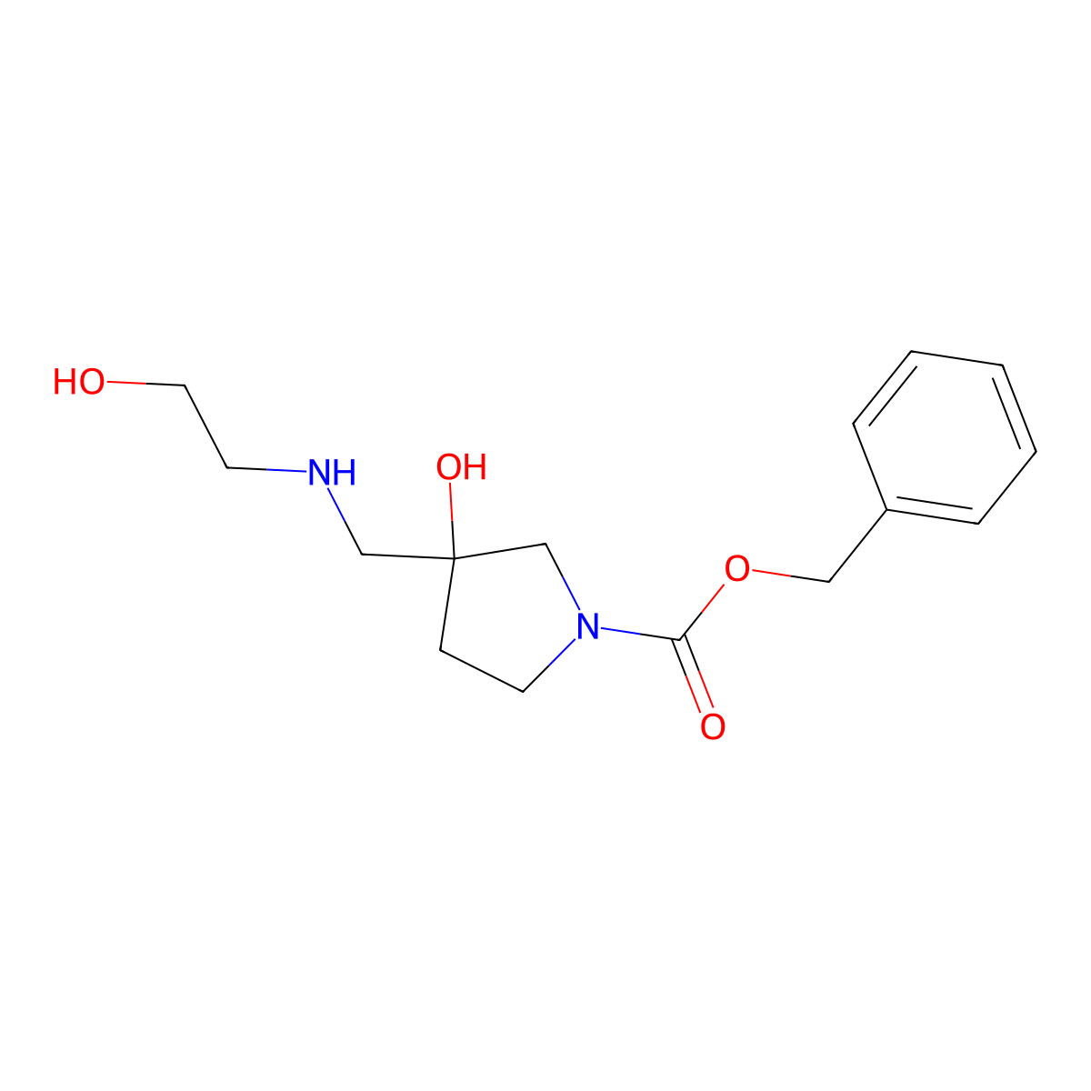 Benzyl 3-hydroxy-3-{[(2-hydroxyethyl)amino]methyl}pyrrolidine-1-carboxylate molecular structure, CAS 2756181-11-8