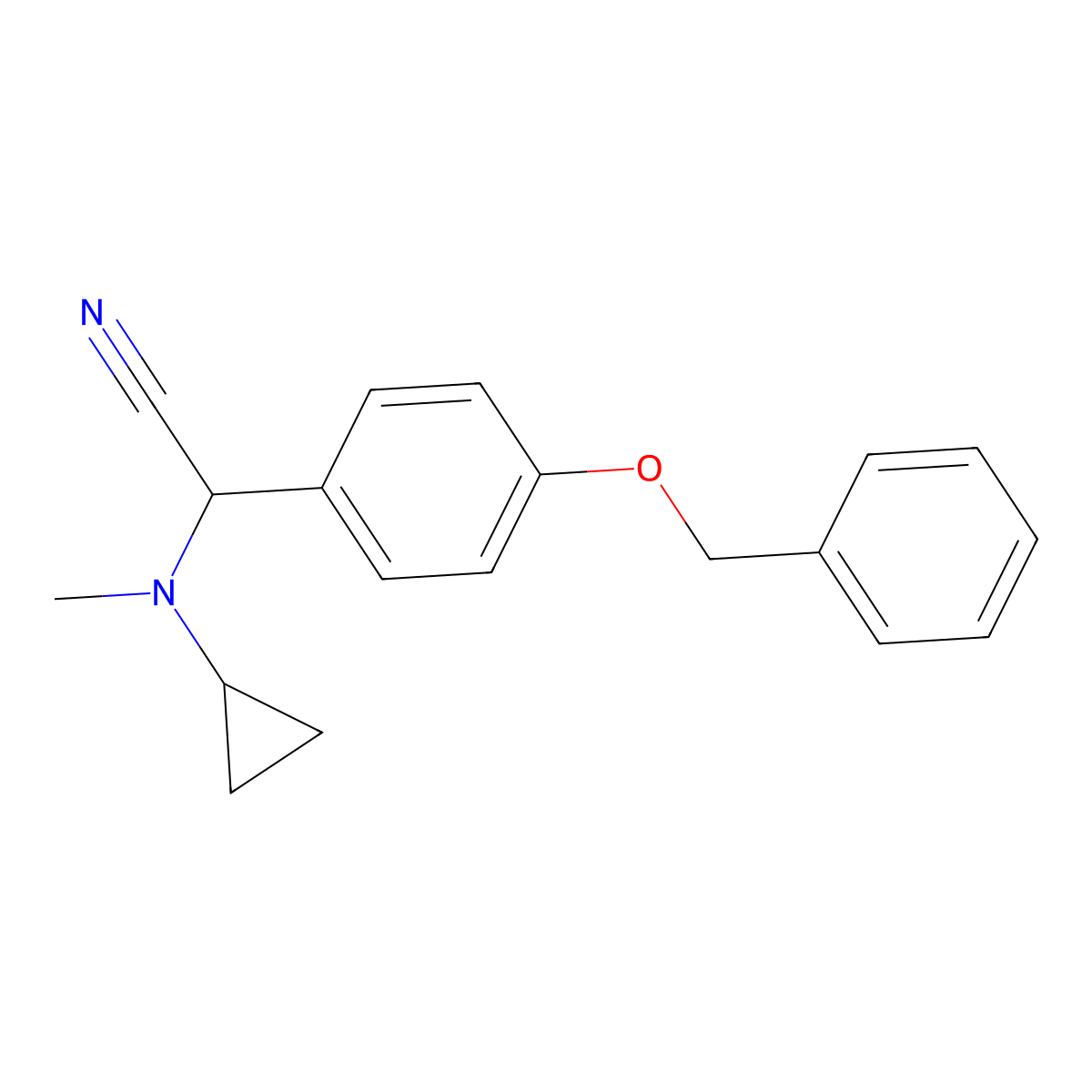 2-[4-(Benzyloxy)phenyl]-2-[cyclopropyl(methyl)amino]acetonitrile molecular structure, CAS 2756181-17-4