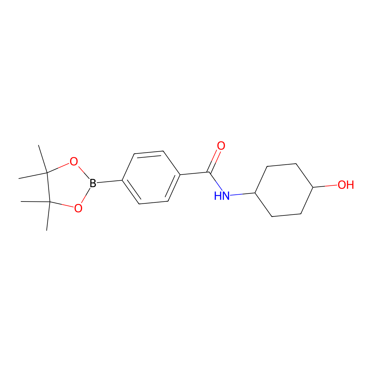 N-((trans-4-Hydroxycyclohexyl)-4-(4,4,5,5-tetramethyl-1,3,2-dioxaborolan-2-yl)benzamide molecular structure, CAS 2756214-40-9