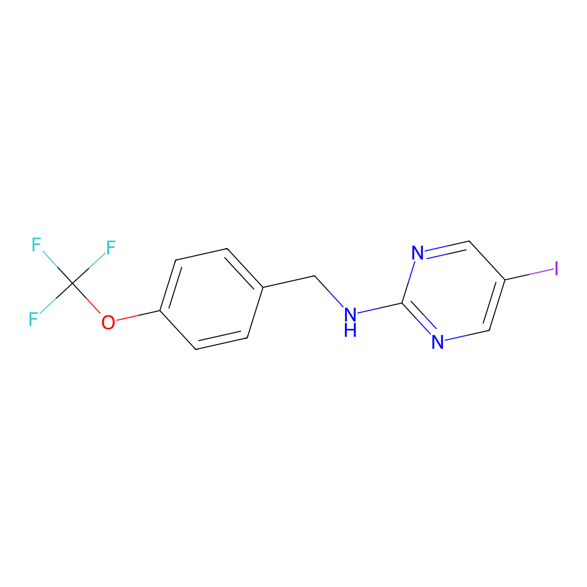 5-Iodo-N-(4-(trifluoromethoxy)benzyl)pyrimidin-2-amine molecular structure, CAS 2756235-89-7