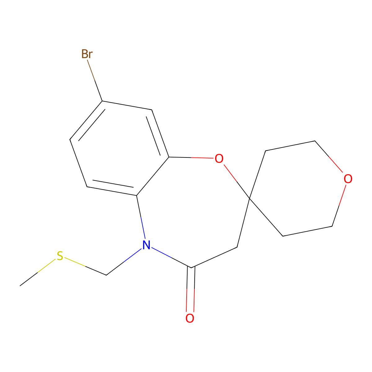 8-bromo-5-(methylsulfanylmethyl)spiro[3H-1,5-benzoxazepine-2,4'-oxane]-4-one molecular structure, CAS 2756262-59-4