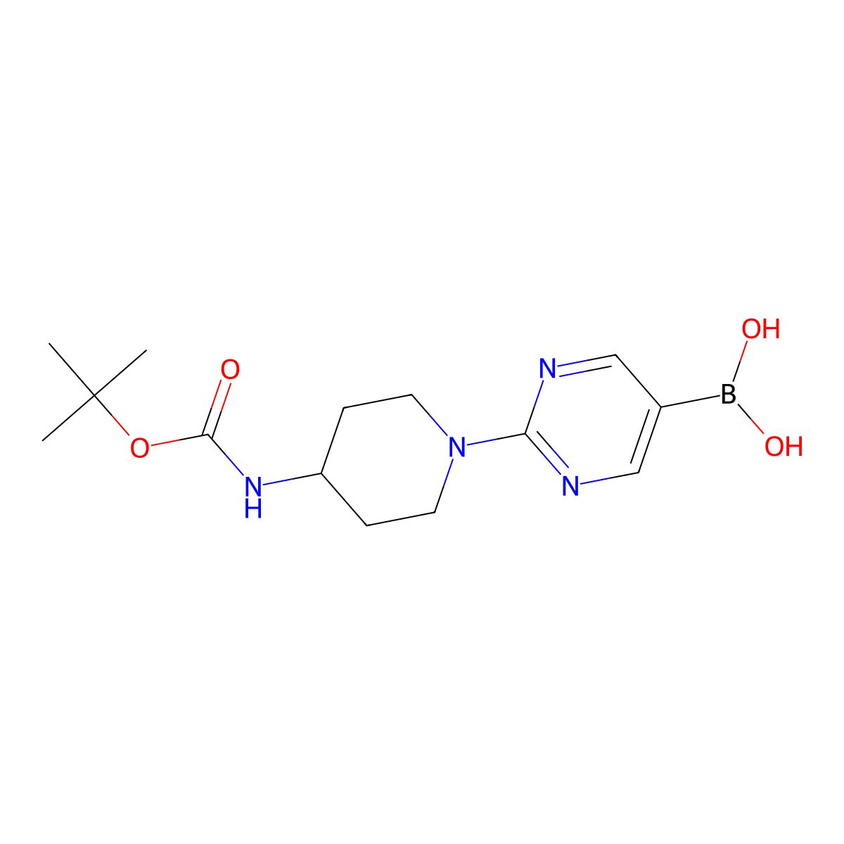 [2-(4-{[(Tert-butoxy)carbonyl]amino}piperidin-1-yl)pyrimidin-5-yl]boronic acid molecular structure, CAS 2756317-54-9