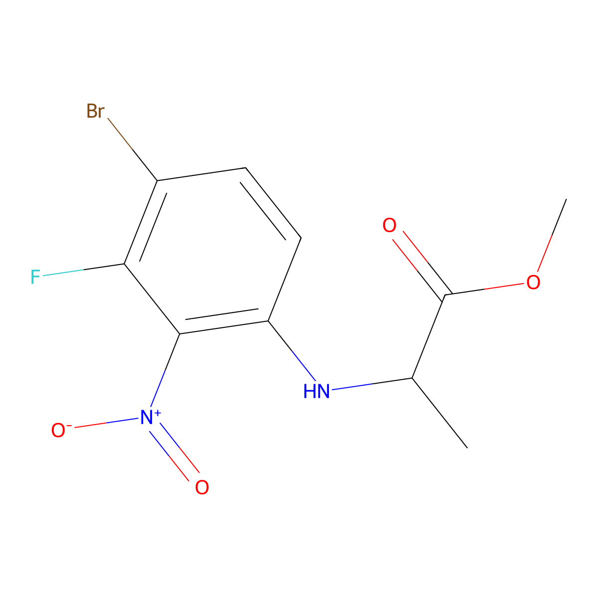 Methyl (4-bromo-3-fluoro-2-nitrophenyl)alaninate molecular structure, CAS 2756334-23-1