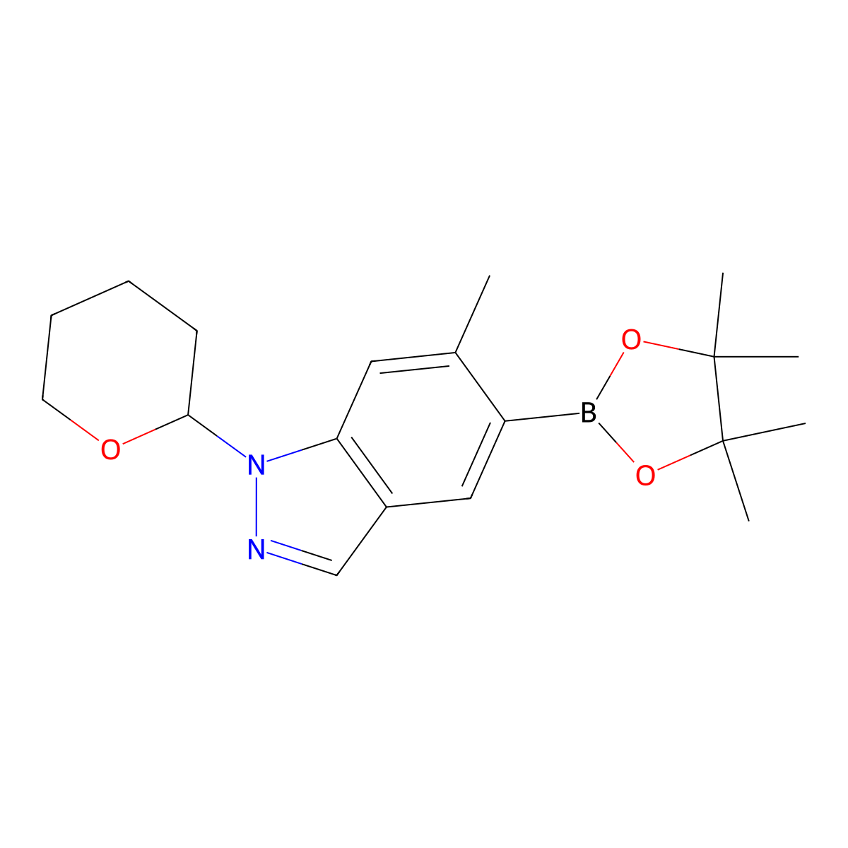 6-Methyl-1-(tetrahydro-2H-pyran-2-yl)-5-(4,4,5,5-tetramethyl-1,3,2-dioxaborolan-2-yl)-1H-indazole molecular structure, CAS 2756357-50-1