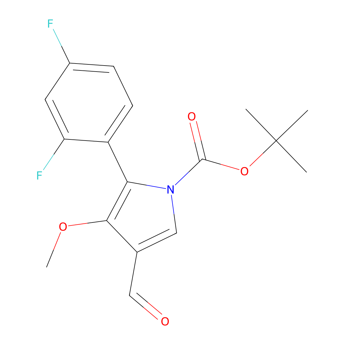 tert-Butyl 2-(2,4-difluorophenyl)-4-formyl-3-methoxy-1H-pyrrole-1-carboxylate molecular structure, CAS 2756367-37-8