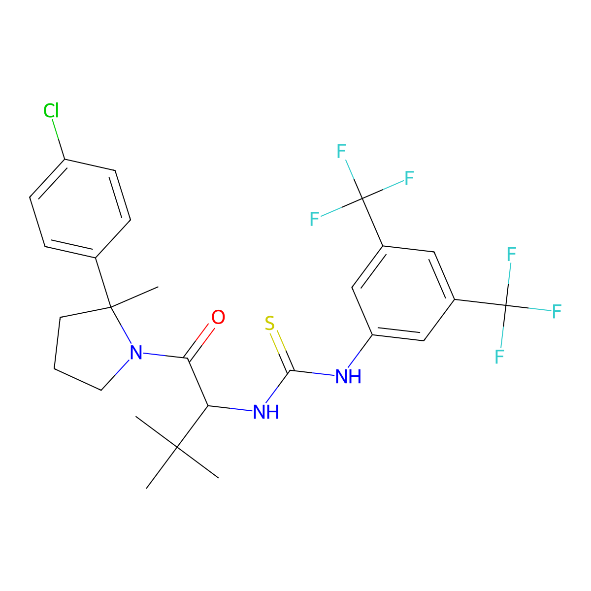 1-(3,5-Bis(trifluoromethyl)phenyl)-3-((S)-1-((R)-2-(4-chlorophenyl)-2-methylpyrrolidin-1-yl)-3,3-dimethyl-1-oxobutan-2-yl)thiourea molecular structure, CAS 2756689-44-6
