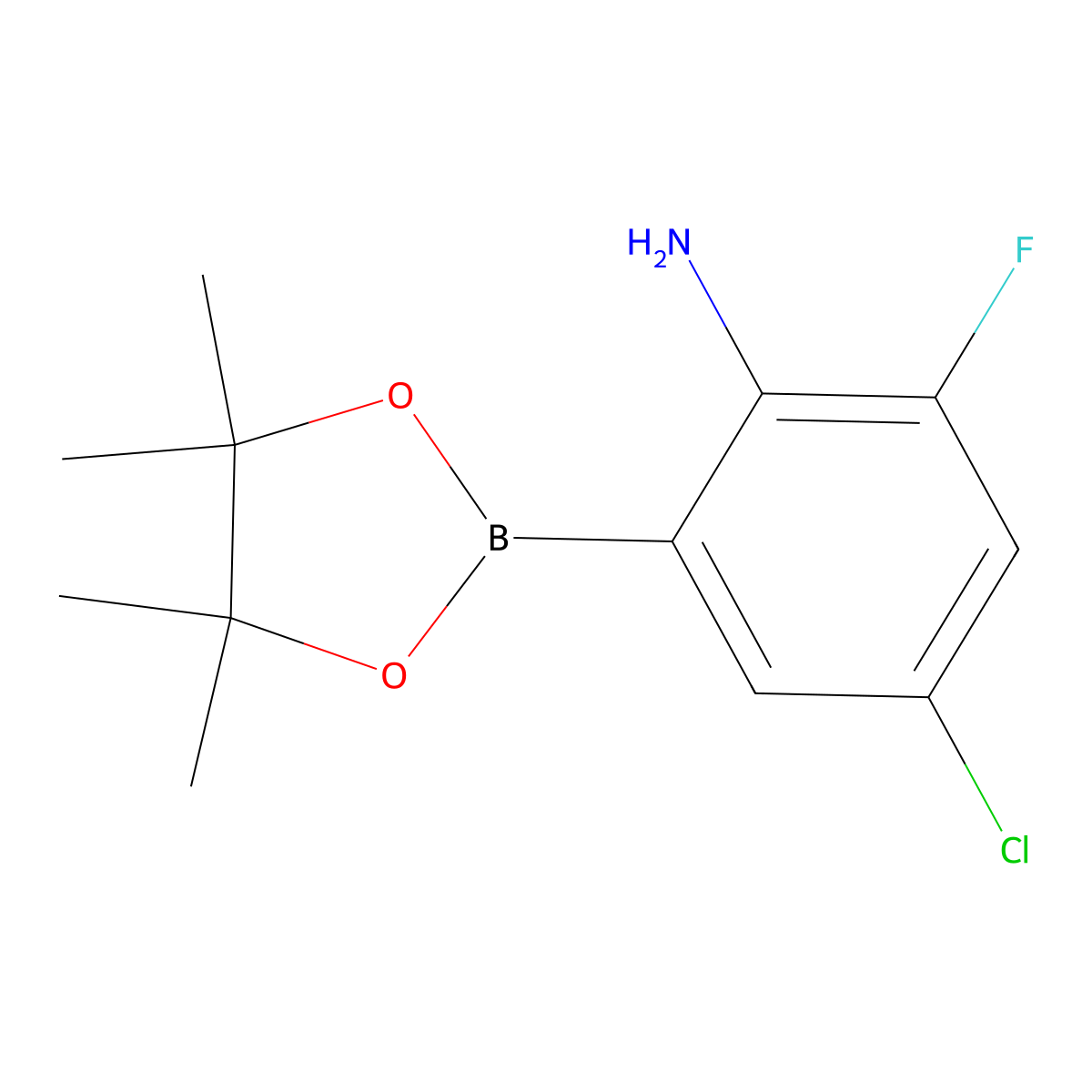 4-Chloro-2-fluoro-6-(tetramethyl-1,3,2-dioxaborolan-2-yl)aniline molecular structure, CAS 2756714-22-2