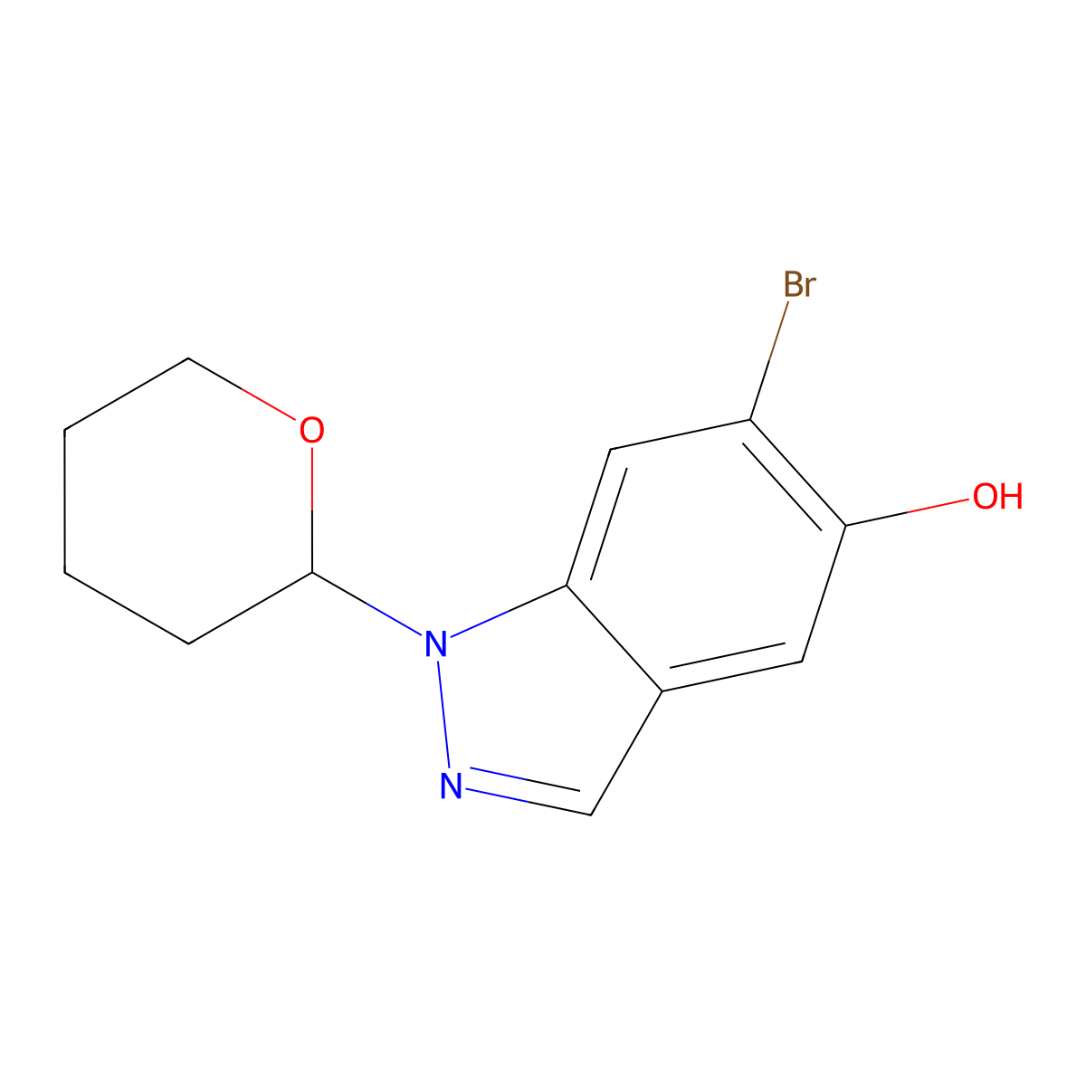 6-Bromo-1-tetrahydropyran-2-yl-indazol-5-ol molecular structure, CAS 2756734-32-2