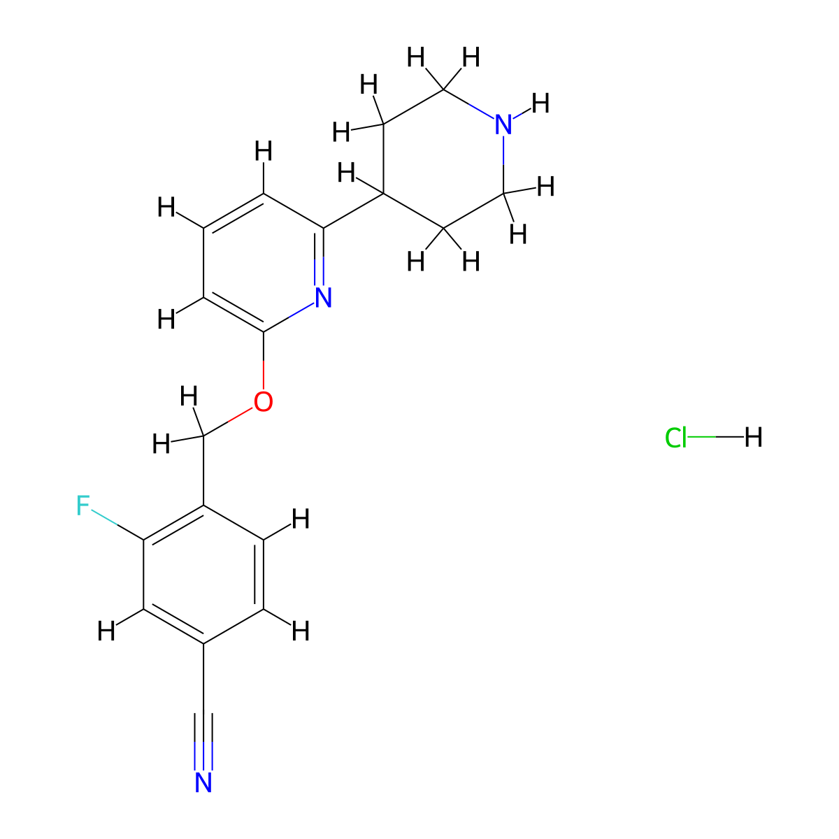 3-Fluoro-4-({[6-(piperidin-4-yl)pyridin-2-yl]oxy}methyl)benzonitrile hydrochloride molecular structure, CAS 2756782-90-6