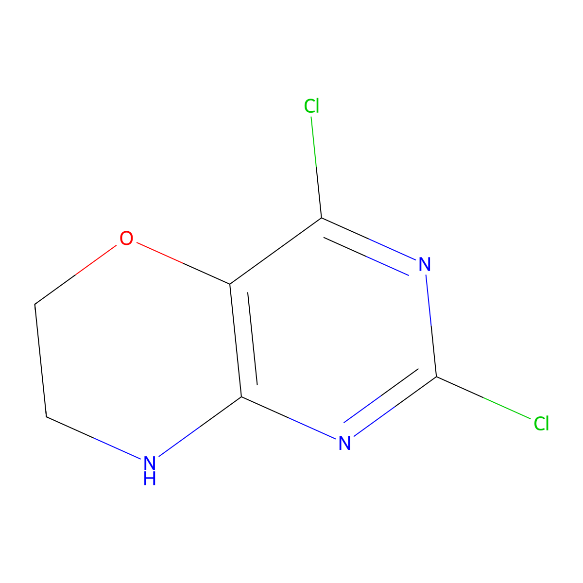 2,4-Dichloro-7,8-dihydro-6H-pyrimido[5,4-B][1,4]oxazine molecular structure, CAS 2756855-58-8