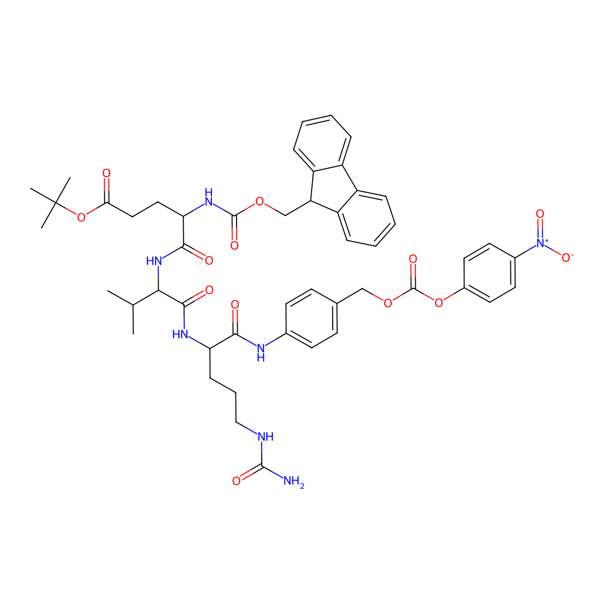 Fmoc-Glu-(Boc)-Val-Cit-PAB-PNP molecular structure, CAS 2757058-87-8