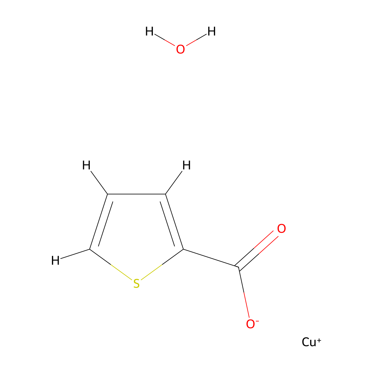 Copper(I) thiophene-2-carboxylate hydrate molecular structure, CAS 2757081-99-3