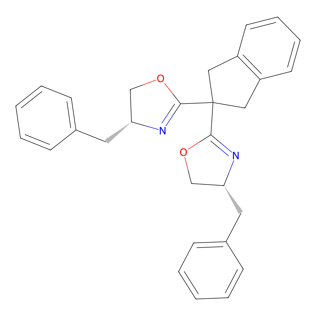 (4R,4'R)-2,2'-(2,3-Dihydro-1H-indene-2,2-diyl)bis(4-benzyl-4,5-dihydrooxazole) molecular structure, CAS 2757082-00-9