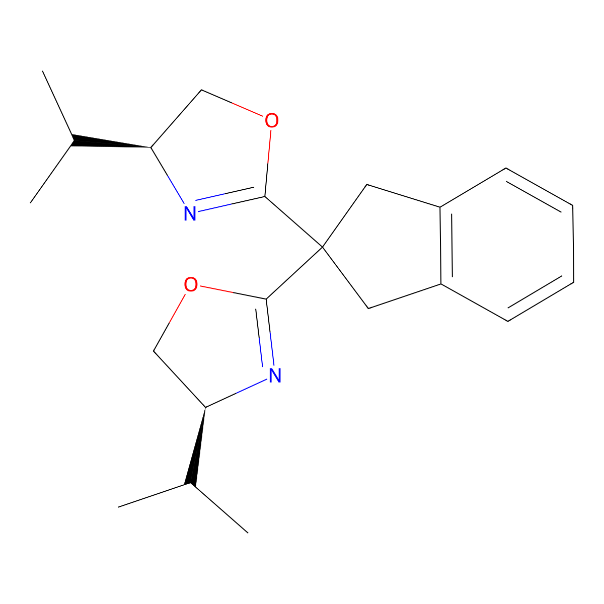 (4S,4'S)-2,2'-(2,3-Dihydro-1H-indene-2,2-diyl)bis(4-isopropyl-4,5-dihydrooxazole) molecular structure, CAS 2757082-01-0