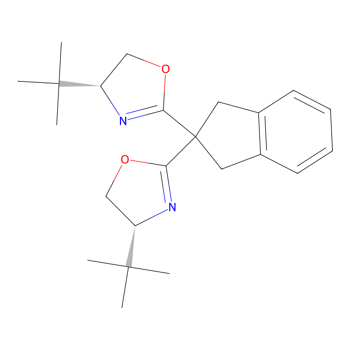 (4R,4'R)-2,2'-(2,3-Dihydro-1H-indene-2,2-diyl)bis(4-(tert-butyl)-4,5-dihydrooxazole) molecular structure, CAS 2757082-02-1