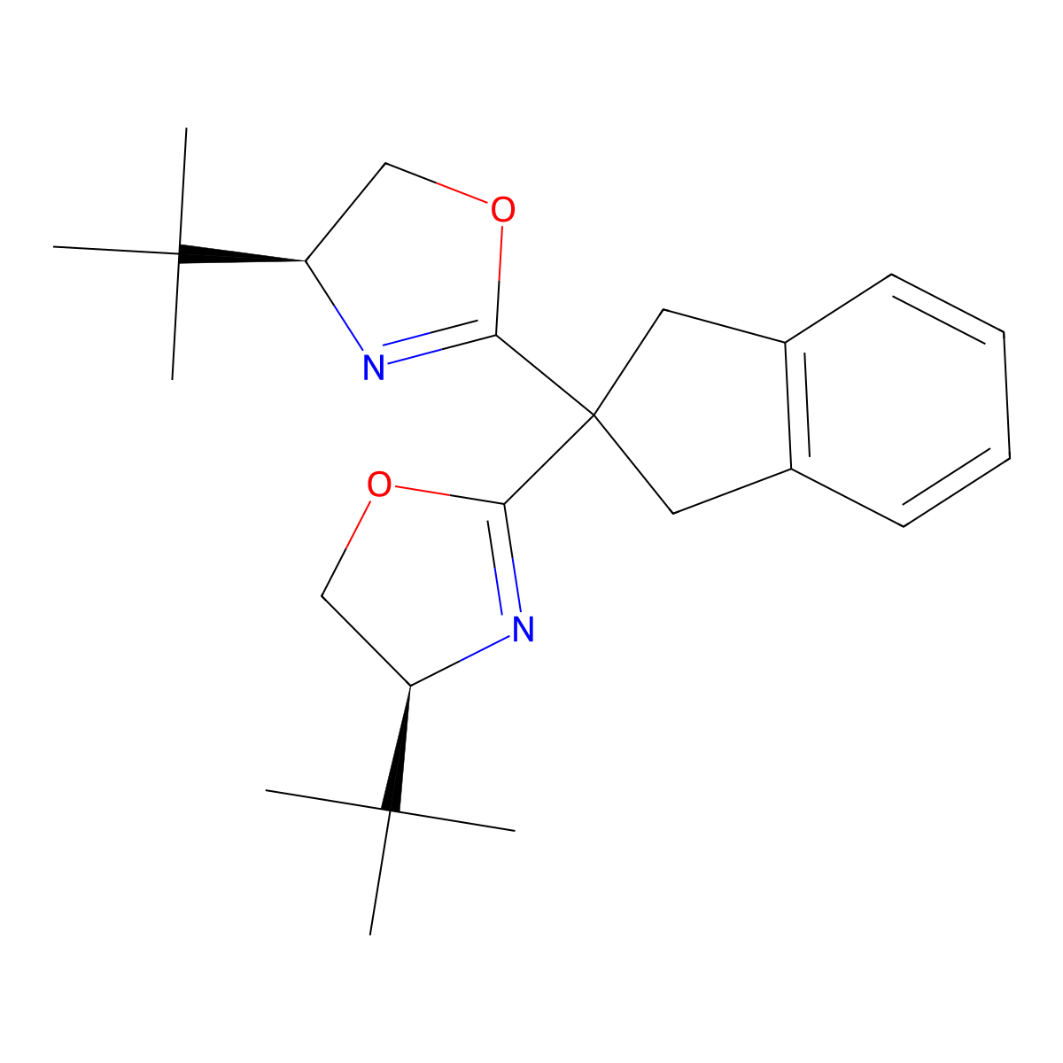 (4S,4'S)-2,2'-(2,3-Dihydro-1H-indene-2,2-diyl)bis(4-(tert-butyl)-4,5-dihydrooxazole) molecular structure, CAS 2757082-06-5