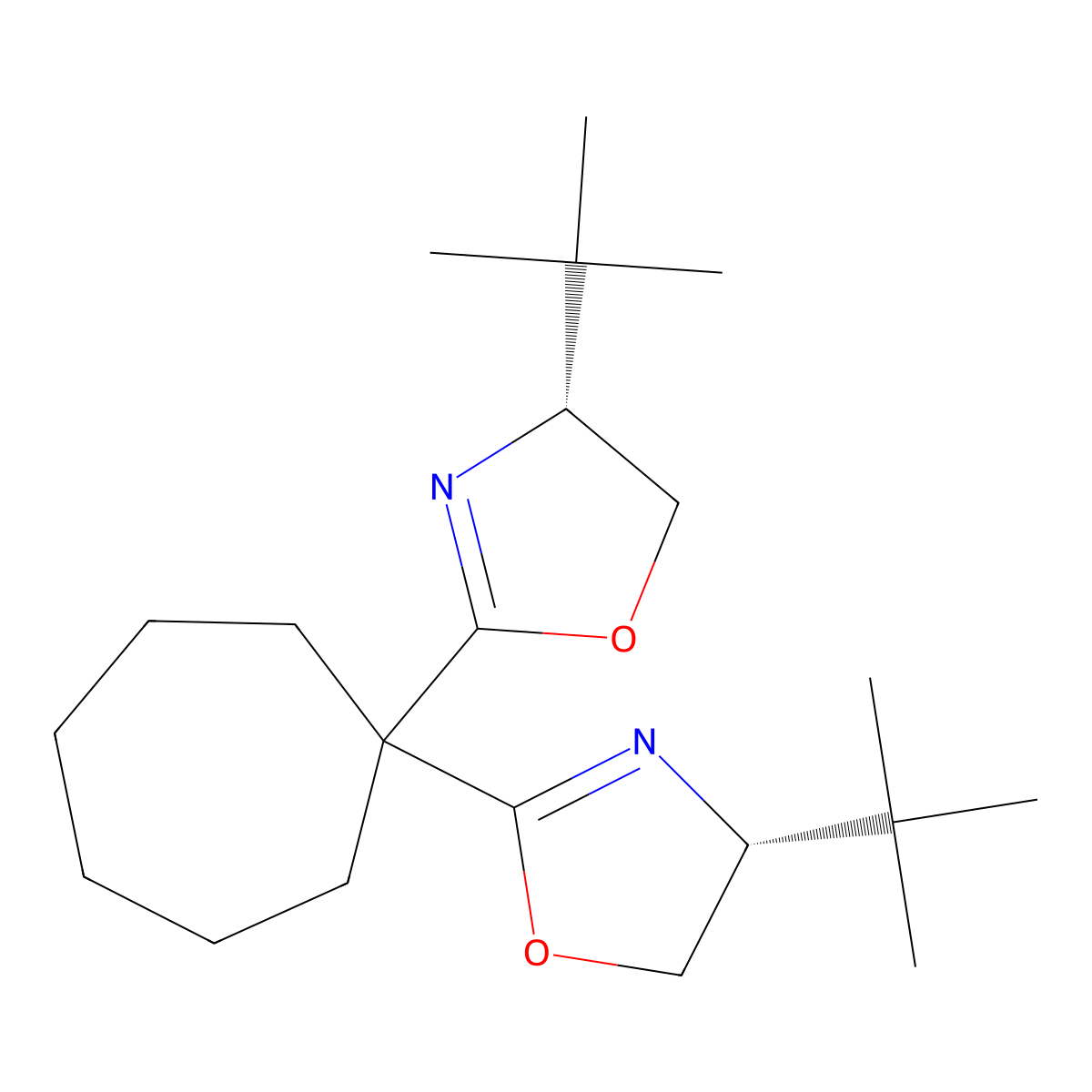 (4R,4'R)-2,2'-(Cycloheptane-1,1-diyl)bis(4-(tert-butyl)-4,5-dihydrooxazole) molecular structure, CAS 2757082-09-8