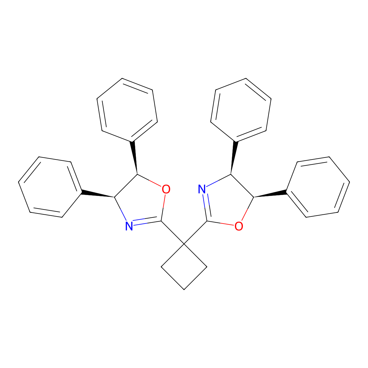 (4S,4'S,5R,5'R)-2,2'-(Cyclobutane-1,1-diyl)bis(4,5-diphenyl-4,5-dihydrooxazole) molecular structure, CAS 2757082-11-2