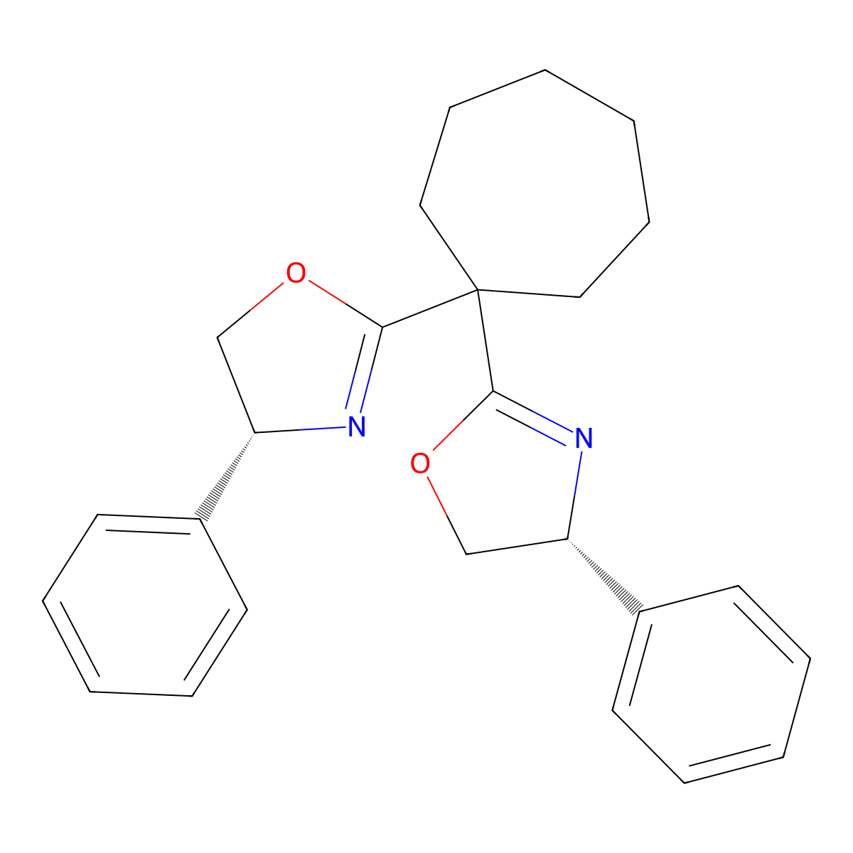 (4R,4'R)-2,2'-(Cycloheptane-1,1-diyl)bis(4-phenyl-4,5-dihydrooxazole) molecular structure, CAS 2757082-19-0