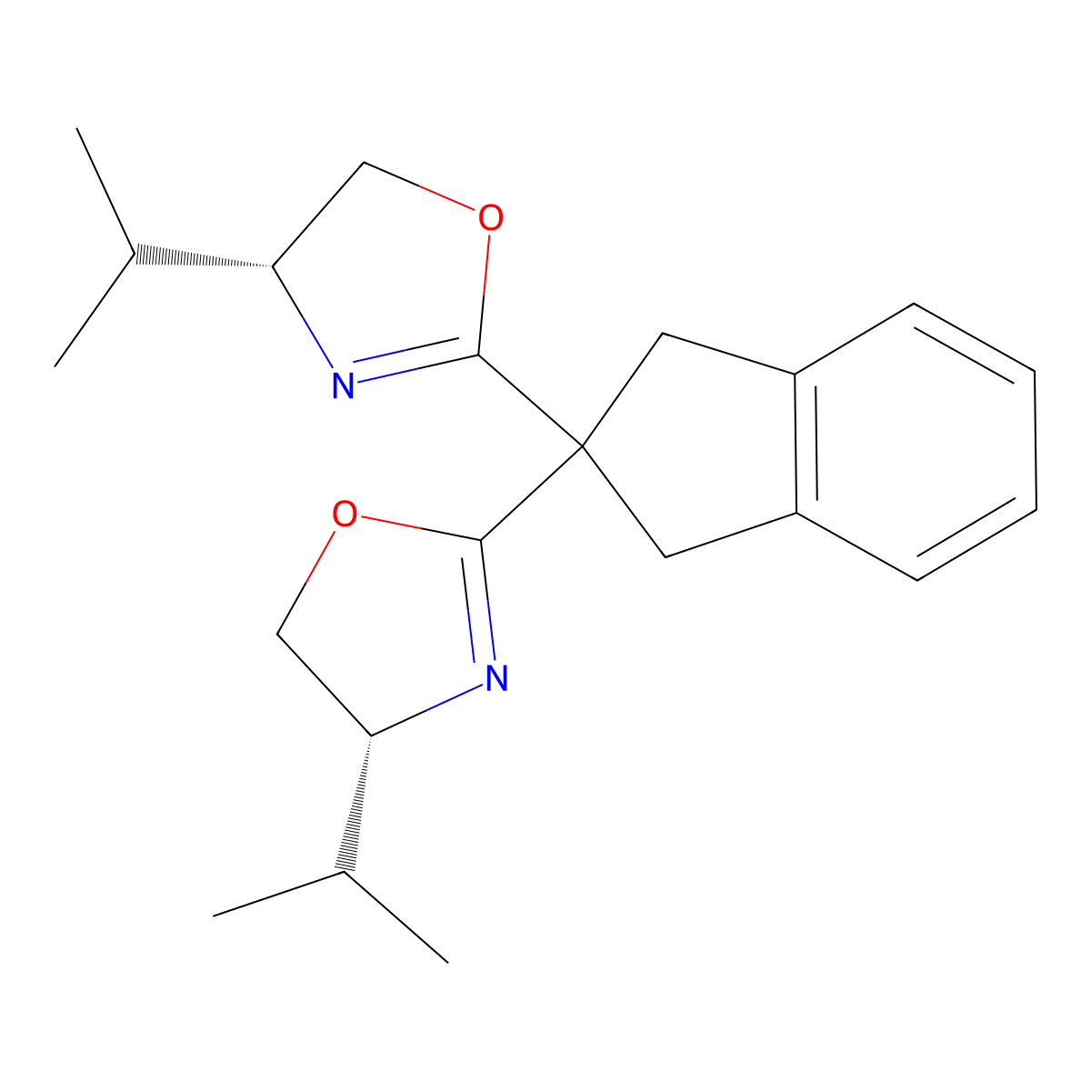 (4R,4'R)-2,2'-(2,3-Dihydro-1H-indene-2,2-diyl)bis(4-isopropyl-4,5-dihydrooxazole) molecular structure, CAS 2757082-24-7